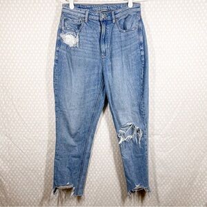 American Eagle Light Wash Distressed Highest Rise Mom Jeans
